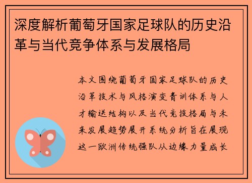 深度解析葡萄牙国家足球队的历史沿革与当代竞争体系与发展格局